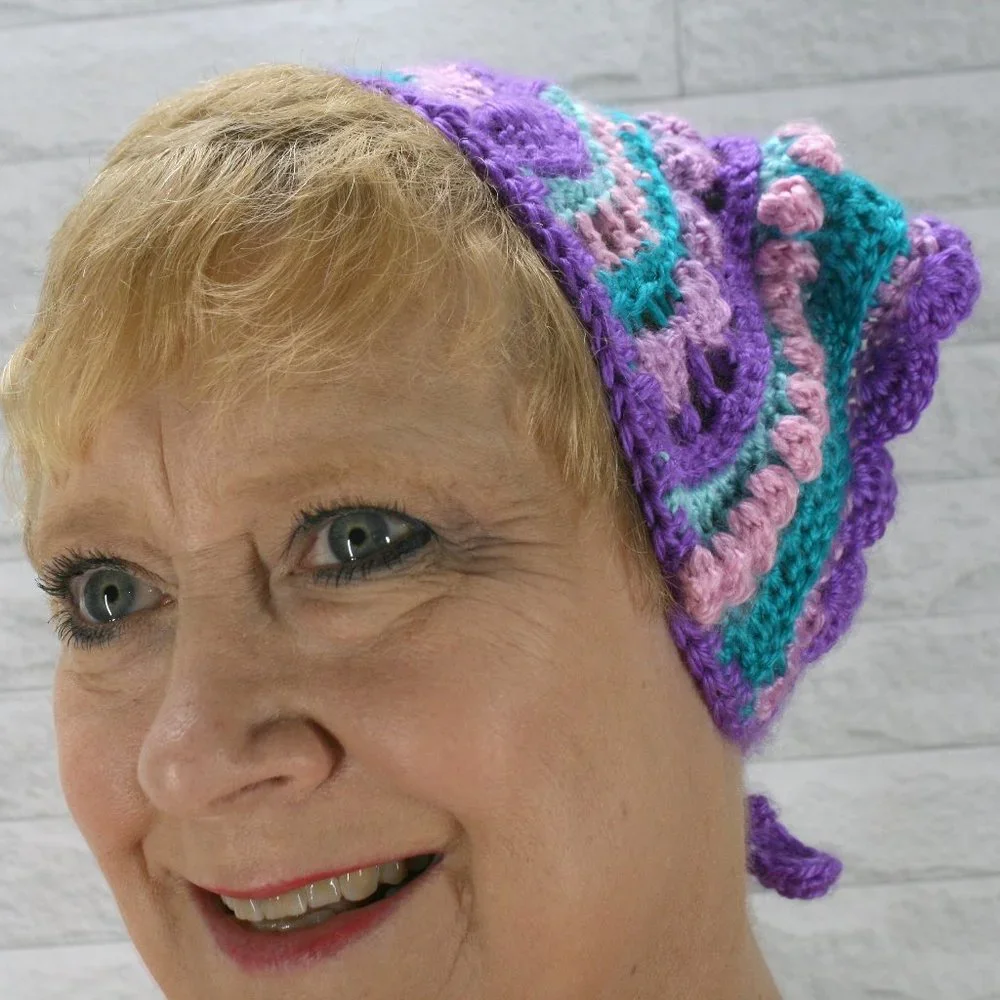 HAND CRAFTED Head Scarf Bandana Crochet Boho Mermaidcore Granny Square Retro